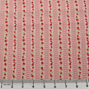 Pink Floral Lace Stripe Cotton Print