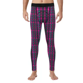 Pink Plaid Print Meggings, Best Designer Pink Plaid Men's Compression Tights For Men (Size: S-2XL)