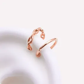 PLAIN & CHAIN EAR CUFF CLIP-ON EARRING SET IN ROSE GOLD