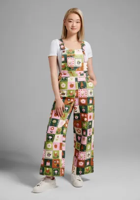 Playful Prairie Patchwork Wide-Leg Overalls