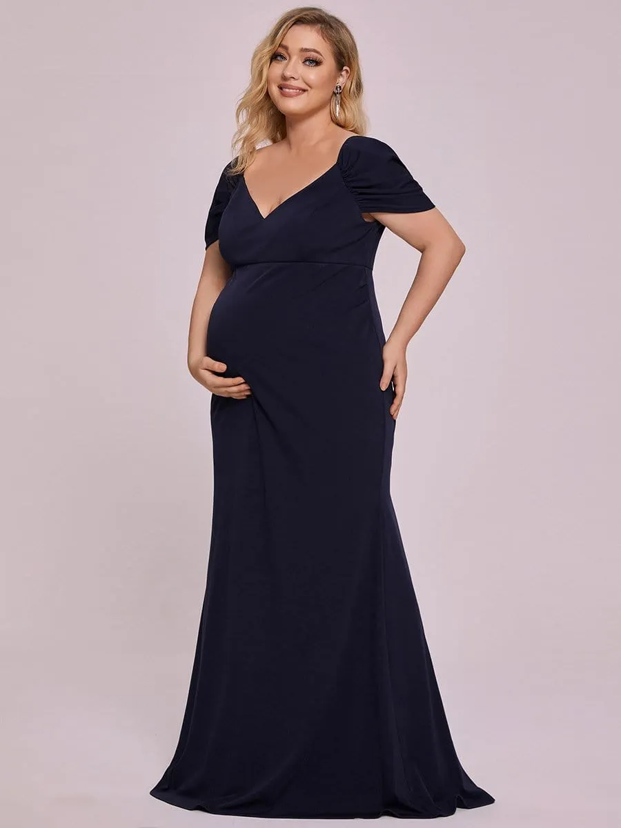 Plus Size Sweetheart Capped Sleeve Pleated Maternity Dress