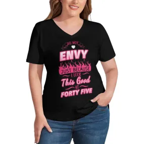 Plus Size T-shirt-Custom Age Envy Plus Size V Neck T-shirt for Her Made for You Custom Shirt for Birthday