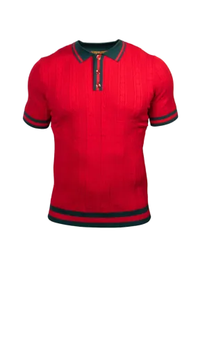 Prestige Red Men's Polo Shirts Men's red and green collar t-shirt style CMK-285 Red