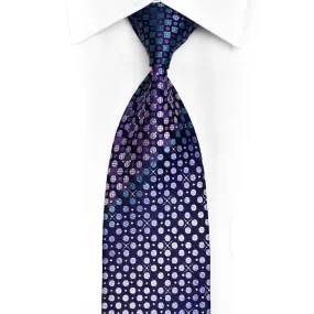 Purple Teal Geometric On Navy Rhinestone Silk Tie With Sparkles