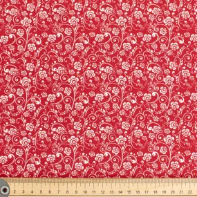 Quilter's Own Whits Vine Flutter on Red Design-4 Cotton Prints