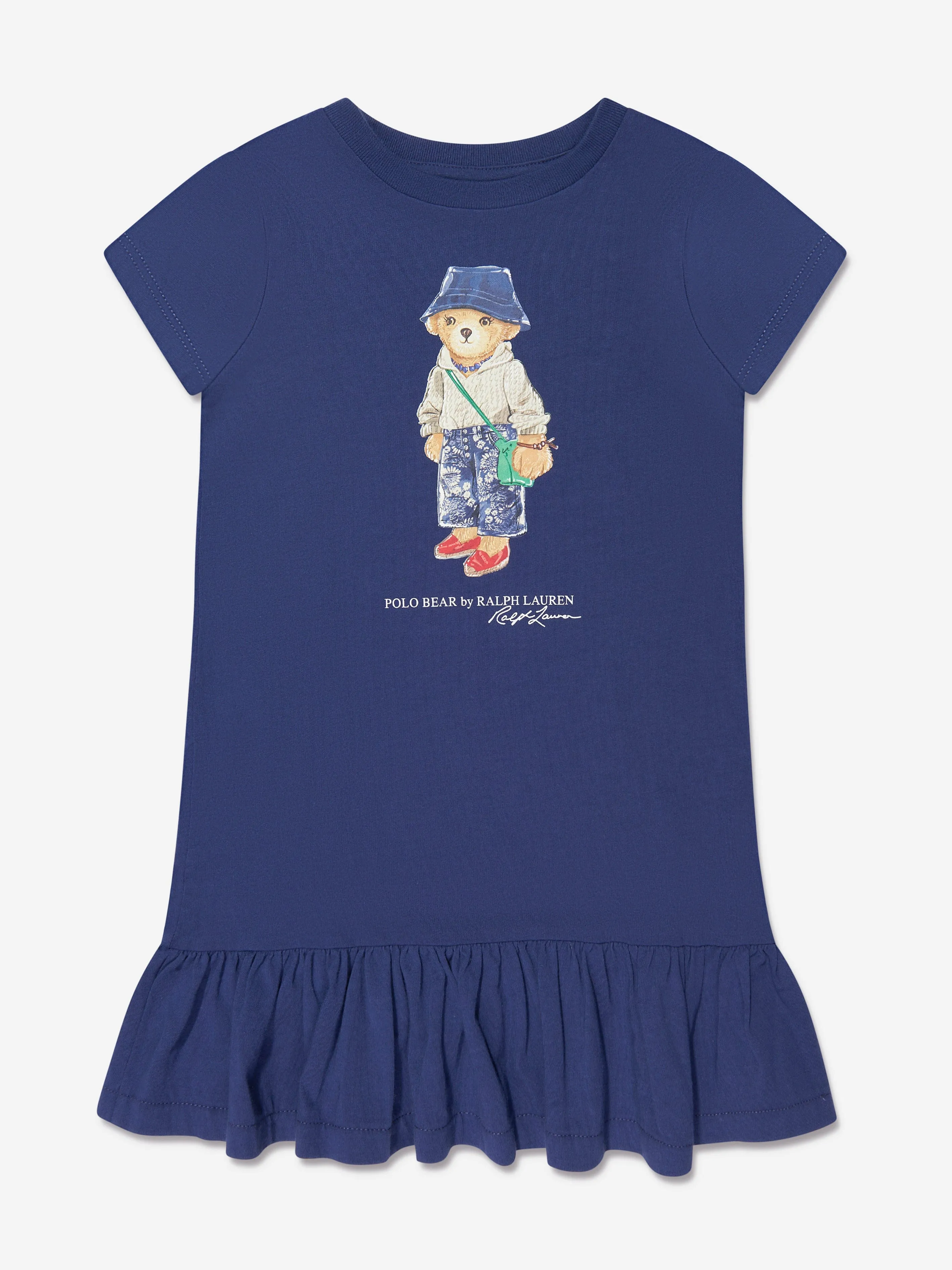 Ralph Lauren Girls Bear Jersey Dress in Navy