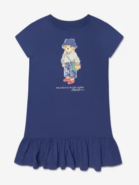 Ralph Lauren Girls Bear Jersey Dress in Navy