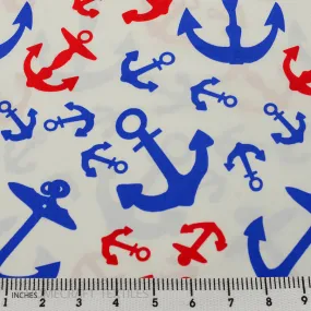 Red & Blue Anchors Cotton Print