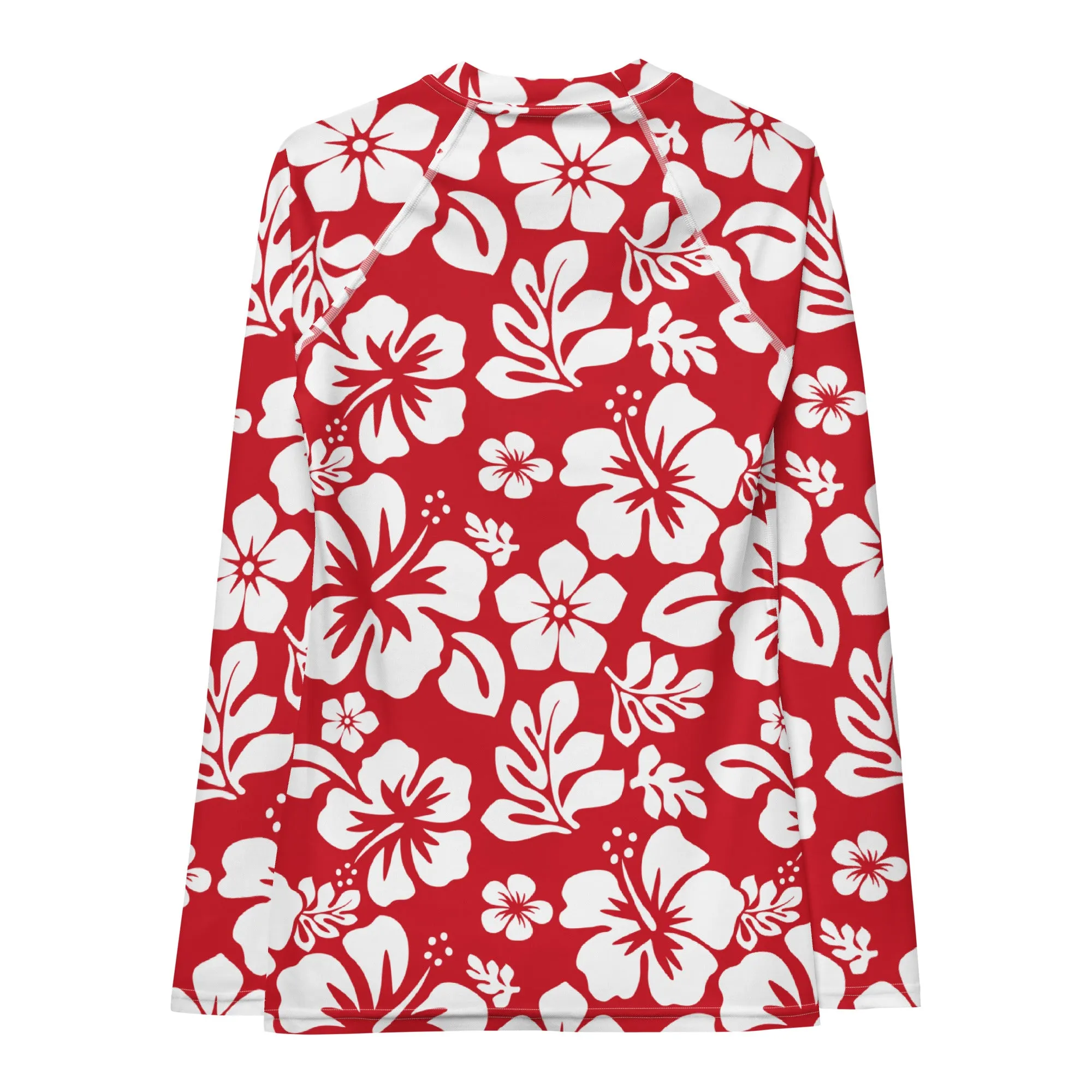 Red and White Hawaiian Flowers Women's Rash Guard