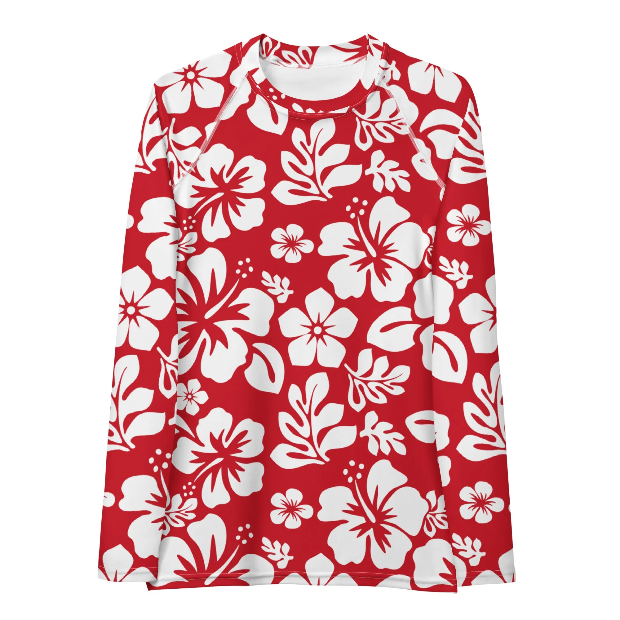 Red and White Hawaiian Flowers Women's Rash Guard