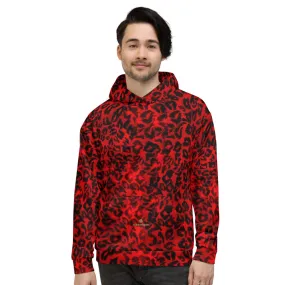 Red Leopard Men's Hoodies, Animal Print Premium Women's Unisex Hoodie-Made in EU