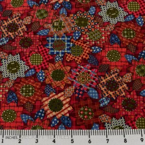 Red Patchwork Flowers Cotton Print