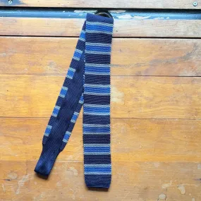 Regent - Knitted Silk Tie - Navy, Grey and Cornflower Blue Stripes