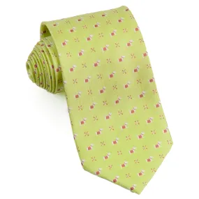 Remizio Men's Woven Silk Neck Tie Scotty Dogs On Lime Green With Silver Sparkles