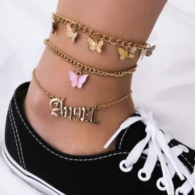 Retro Street Style Butterfly Pendant Anklet Women