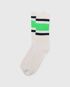 Retro Stripe Socks in Neon Green/Navy