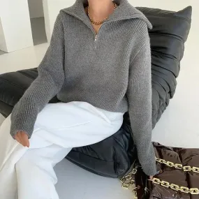 Ribbed 3/4 Zip Up Sweater