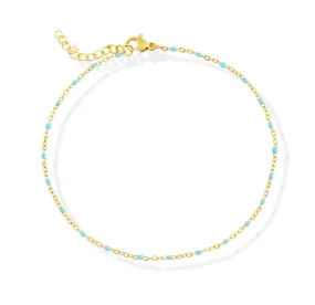 ROXIE DAINTY GOLD BLUE BEAD CHAIN ANKLET