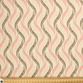 Ruby Red Collection #07 Pink & Grey Leaves on Pale Yellow Cotton Prints