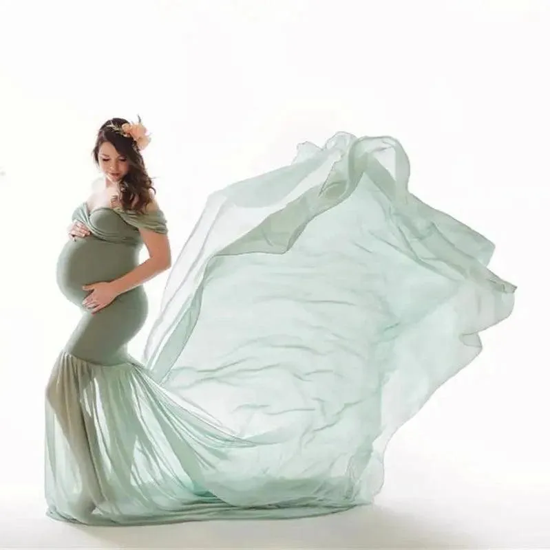 Ruffle One-Shoulder Maternity Dress - Pure Cotton, Solid Color, Summer Fashion for Photoshoots