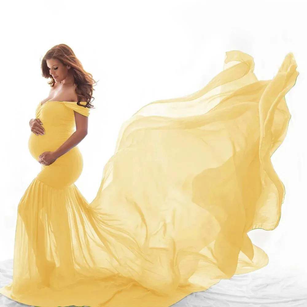 Ruffle One-Shoulder Maternity Dress - Pure Cotton, Solid Color, Summer Fashion for Photoshoots