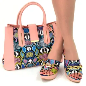 Sarah Snake Print Wedge Shoes and Bag Set