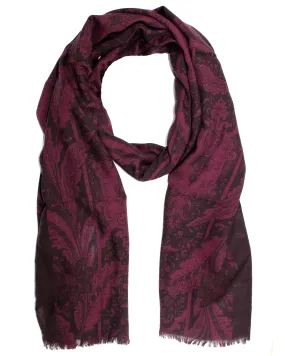 Sartorio Scarf Black Purple Floral - Luxury Wool Silk Shawl SALE