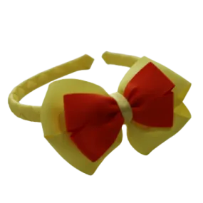 School Hair Accessories Woven Double Cherish Bow Headband - Lemon Yellow Base & Large Bow (28 colours Top Bow)