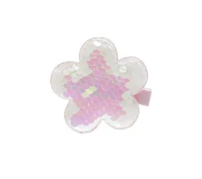 Sequin Flower Hair Clip - White