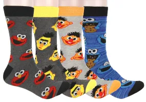 Sesame Street Adult Character Mid-Calf Crew Socks 4 Pair For Men Women