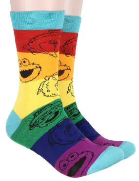 Sesame Street Adult Striped Color Character Heads Crew Socks For Men For Women