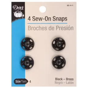 Sew On Snaps, Black, Size 4, Package of 4 by Dritz