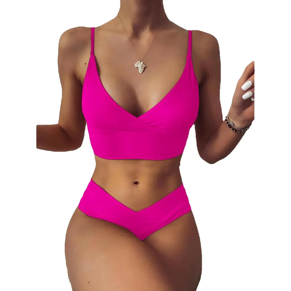 Sexy Women's High Waist Cotton Swimwear Solid Color