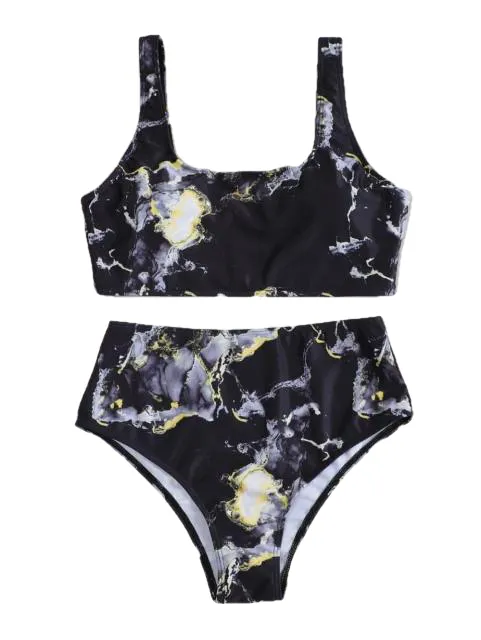 Sexy Women's High Waist Marbling Push Up Swimsuit