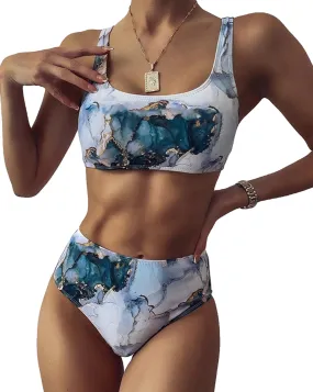 Sexy Women's High Waist Marbling Push Up Swimsuit