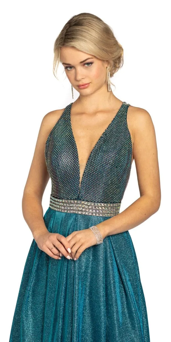 Shimmer Rhinestone Strappy Back Ballgown