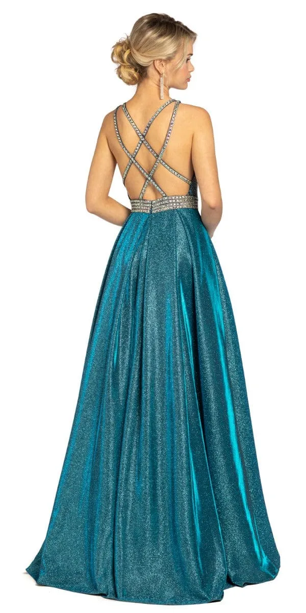 Shimmer Rhinestone Strappy Back Ballgown