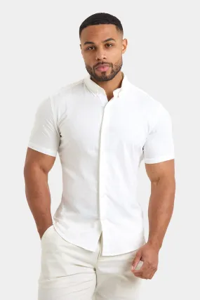 Short Sleeve Linen Blend Shirt in White