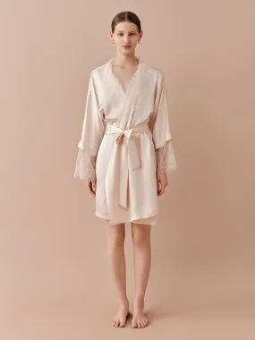 SILKINC Romantic Lace Patchwork Silk Robe