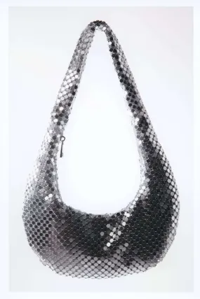 Silver Metal Mesh Underarm Hobo Bag