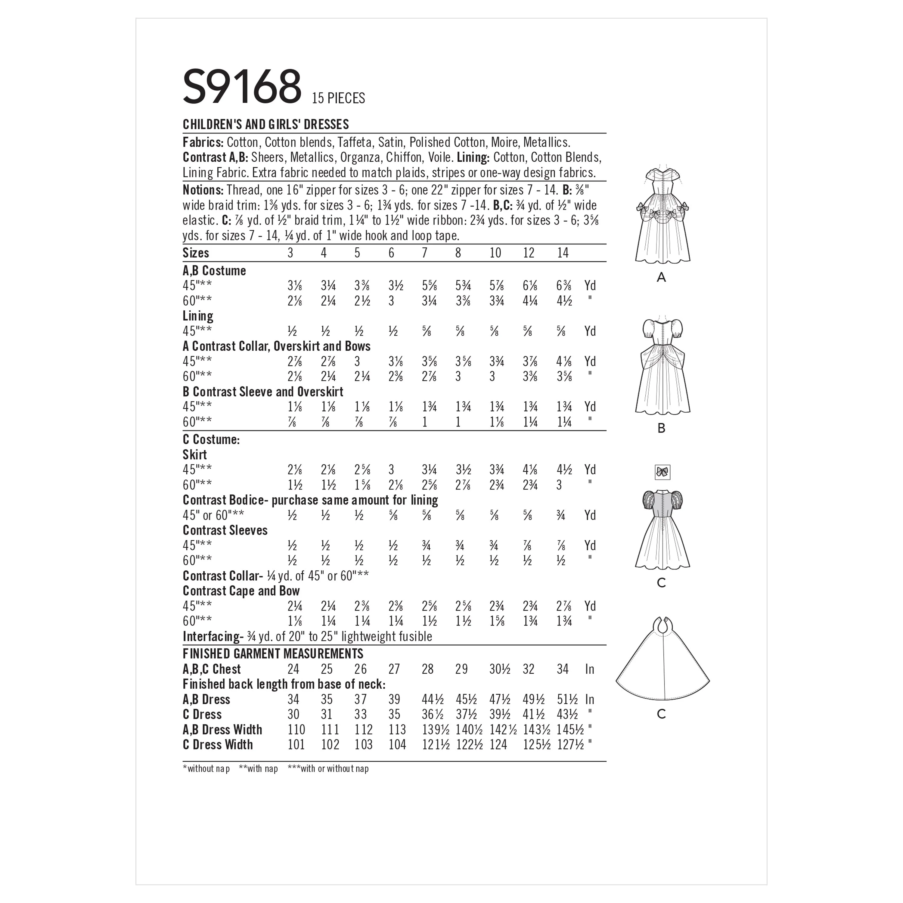 Simplicity Pattern 9168 Children's & Girls' Princess Costumes