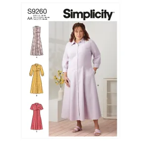 Simplicity Pattern 9260 Misses' & Women's Button Front Dresses