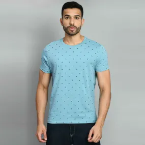 Sky Blue Printed Round Neck T-Shirt