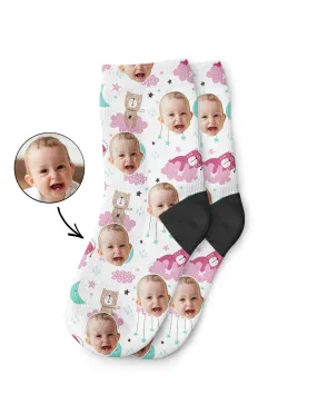 Sleepy Animal Pink Pattern Kids Socks