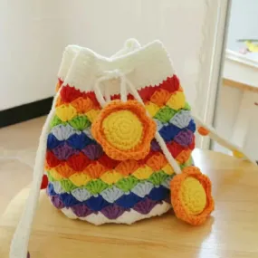 Sohiwoo Hand woven beautiful rainbow messenger bag bucket bag key bag wallet storage bag beautiful and lovely