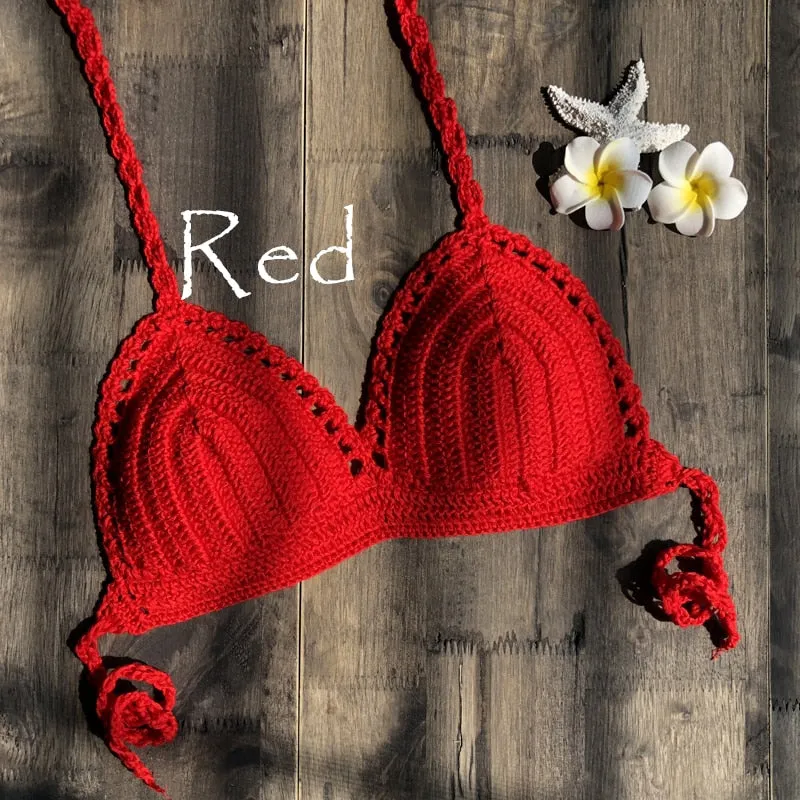 Solid Bikinis Mujer Swimsuit Crochet Red Bikini Top Knit Sexy Bikinis Women's Swimming Bra Large Female Swimwear S - XL 2019 New