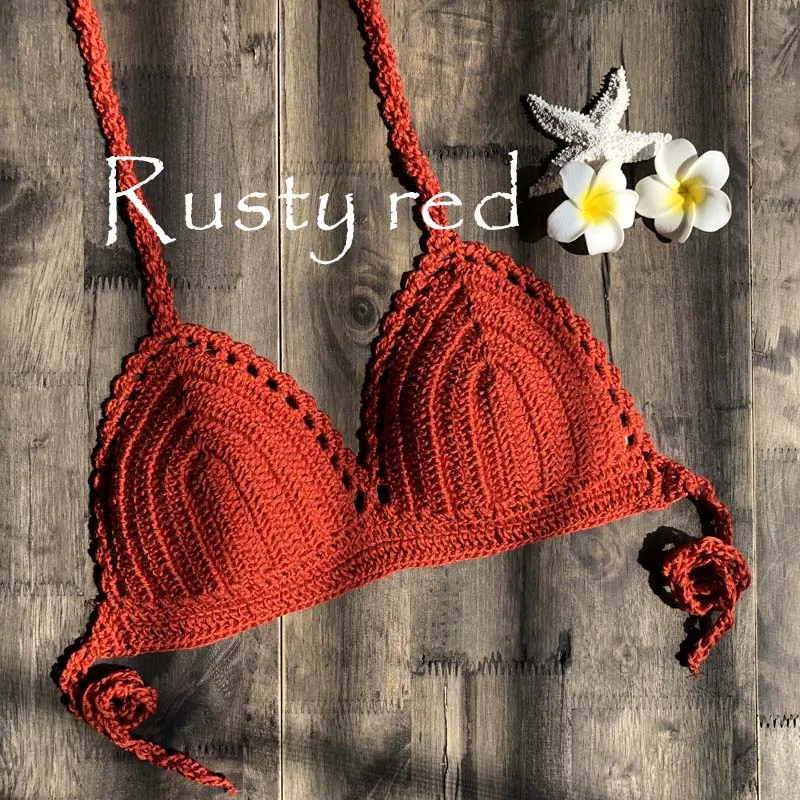 Solid Bikinis Mujer Swimsuit Crochet Red Bikini Top Knit Sexy Bikinis Women's Swimming Bra Large Female Swimwear S - XL 2019 New