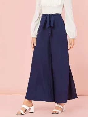 Split Hem Belted Palazzo Pants