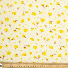 Spring Blooms Collection #15 Yellow Flower on White Cotton Prints