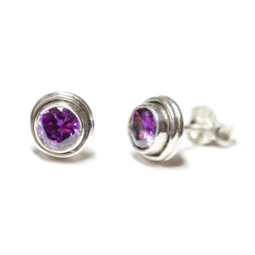 Sterling Silver Mini Amethyst-Quartz Stud Earrings